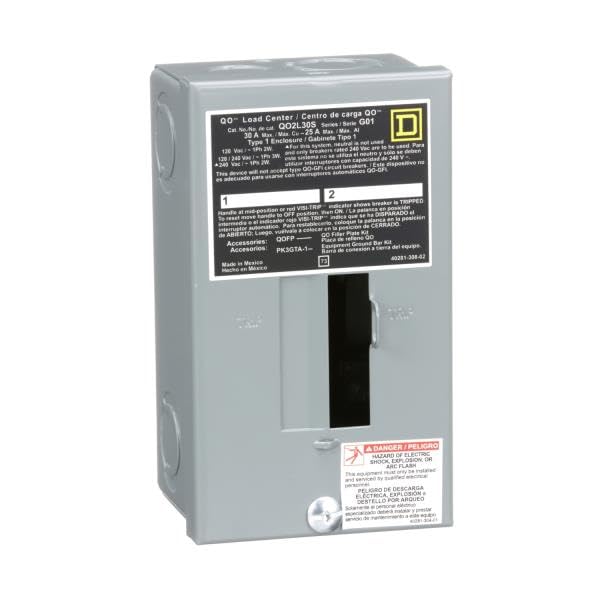 Square D QO2L30S Load Center, Lug, 30A, 120/240Vac, 1Ph