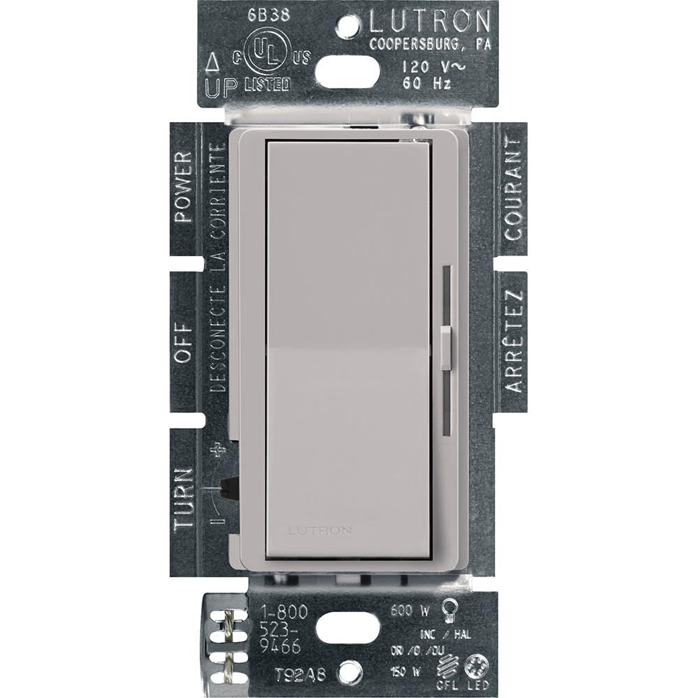 Lutron Diva LED+ Dimmer Light Switch for Dimmable LED, Halogen, and Incandescent Bulbs, 150 Watt, Single-Pole or 3-Way, DVCL-153P-GR, Gray