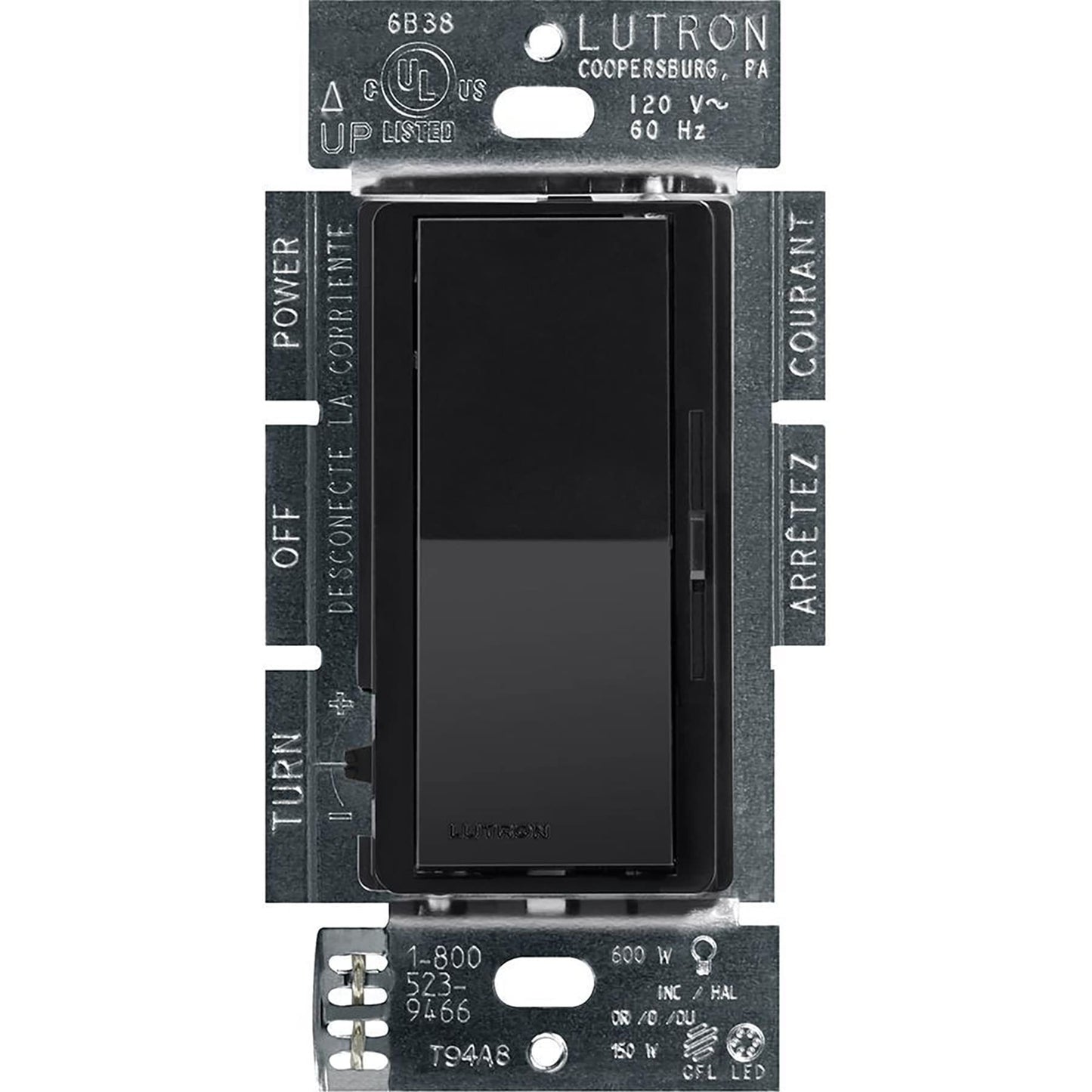Lutron Diva LED+ Dimmer Light Switch for Dimmable LED, Halogen, and Incandescent Bulbs, 150 Watt, Single-Pole or 3-Way, DVCL-153P-BL, Black