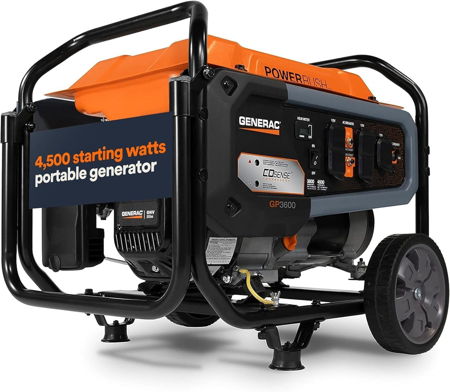 Generac 4,500 Starting Watt Portable Gas Generator, Wheels & Handle Kit