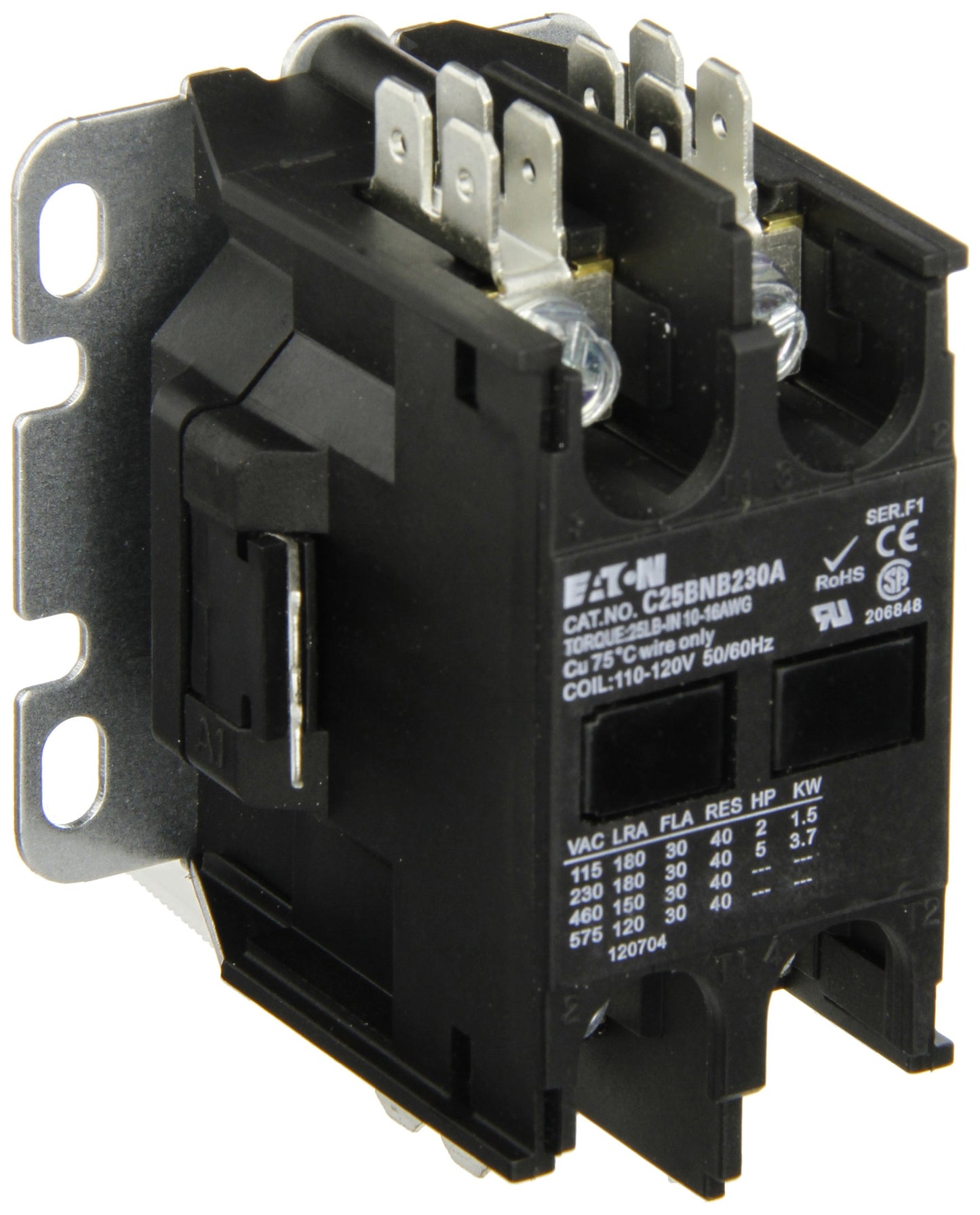 Definite Purpose Magnetic Contactor, 120V AC, 2 P, Non-Reversing, 1 Phase, Quick Connect - 1 Each