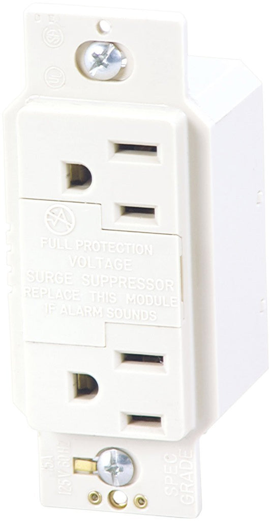 Eaton Surge Duplex 15A 125V Receptacle with Audible Alarm Without Wallplate, White