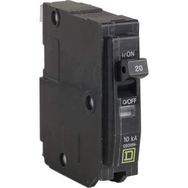Square D QO120 Miniature Circuit Breaker, 120/240 VAC, 20 A, 10 kA Interrupt, 1 Pole, Thermal Magnetic Trip