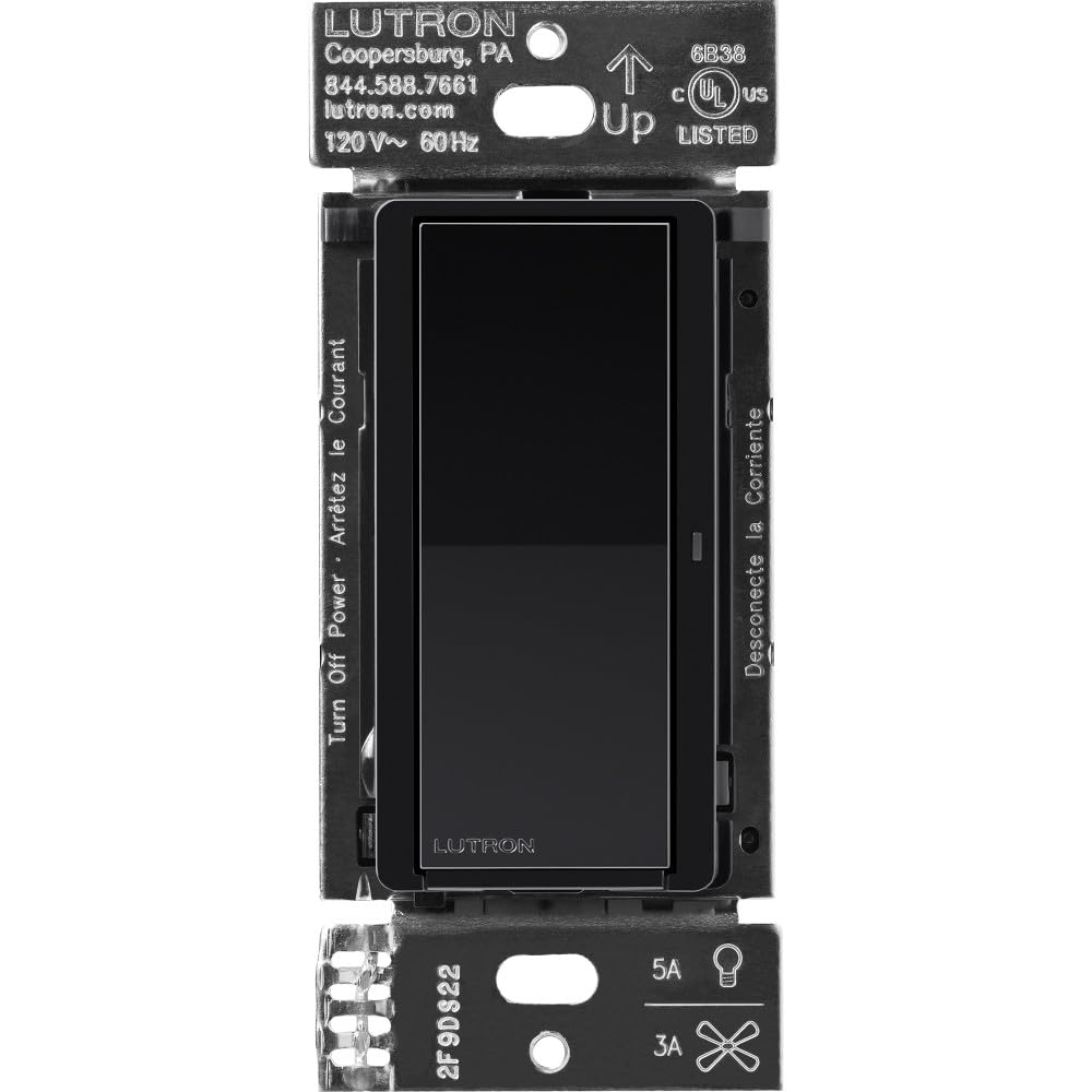 Lutron Claro Smart Light Switch for Caseta Lighting, for LED Lights, Fans, 5 Amp, Single-Pole/3-Way, Neutral Required, DVRF-5NS-BL, Black