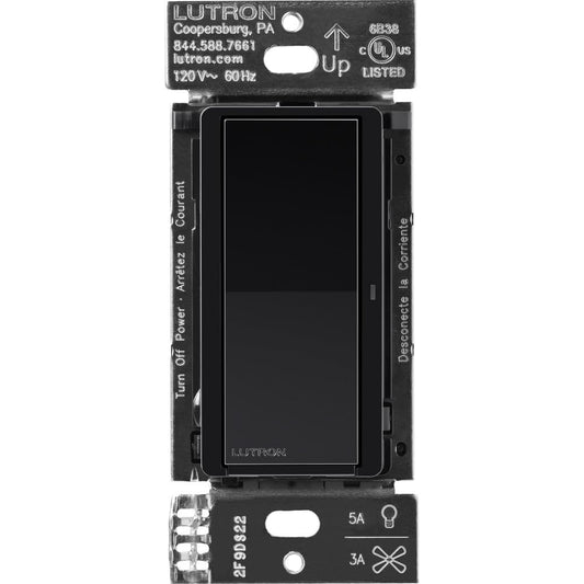 Lutron Claro Smart Light Switch for Caseta Lighting, for LED Lights, Fans, 5 Amp, Single-Pole/3-Way, Neutral Required, DVRF-5NS-BL, Black