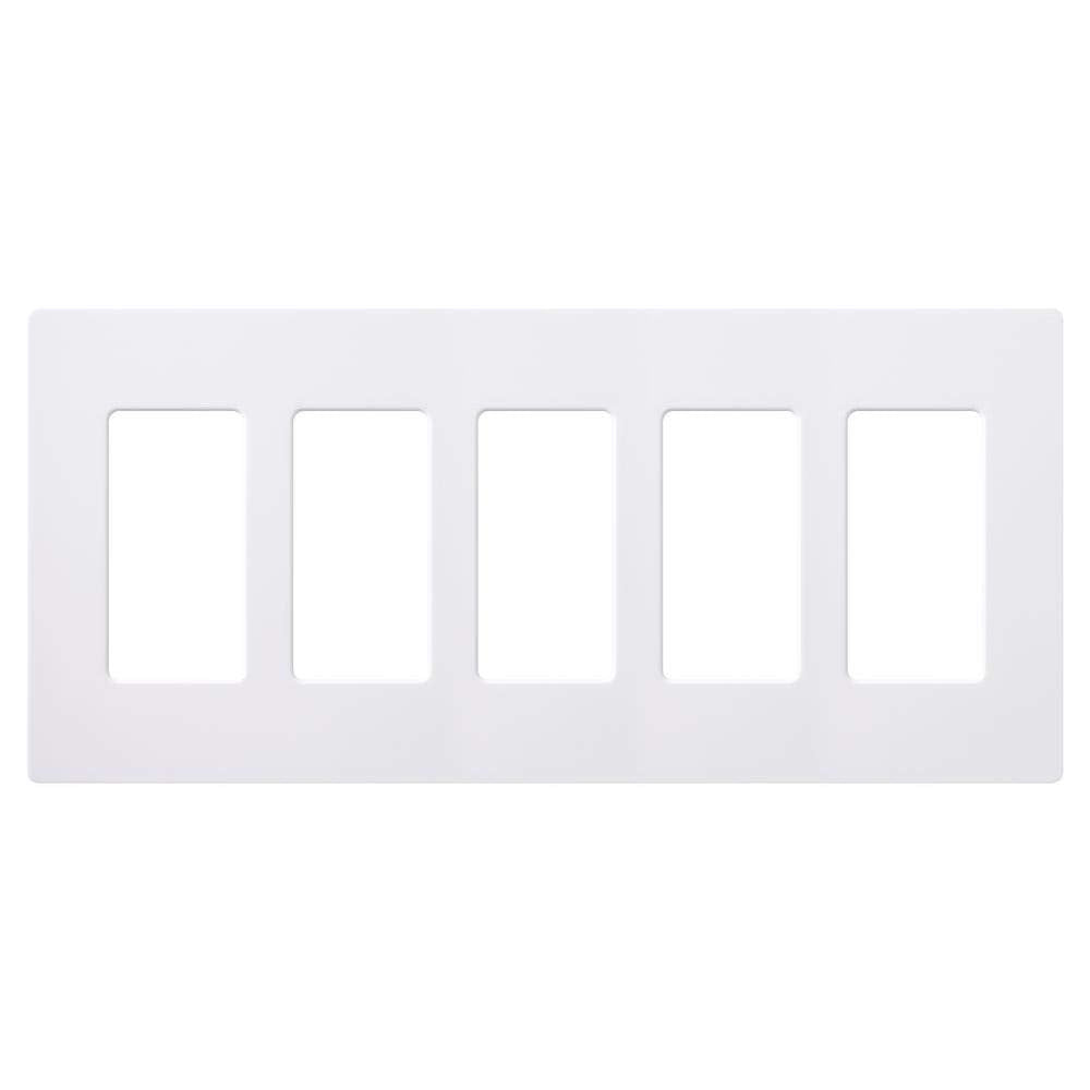 Lutron Claro 5-Gang Screwless White Light Switch Cover Plate, Decorative Rocker Switch Plate & Outlet Cover, Gloss, CW-5-WH