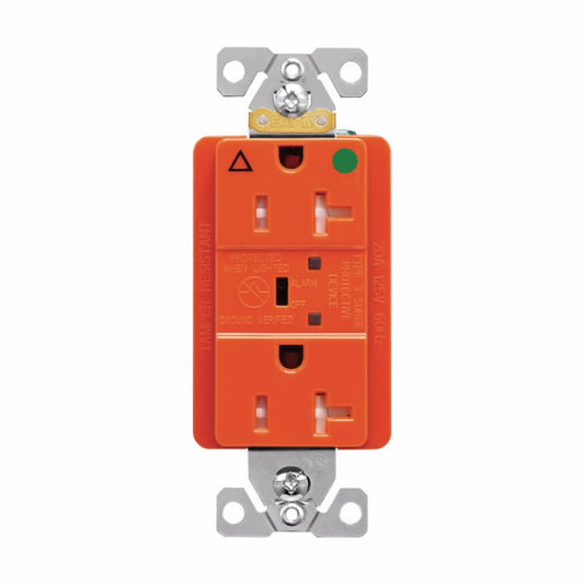 Eaton TRIG8362RNS 20 Amp TVSS Surge Protection Duplex Receptacle w/Alarm and LED Indicators, Hospital Grade, Tamper Resistant, Orange w/LED Indicators to Verify Surge Protection & Ground, 20A 125V