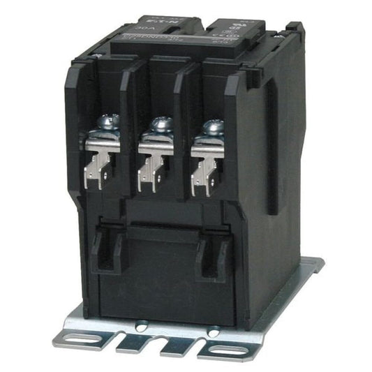 Eaton C25DND330T Definite Purpose Contactor, 50mm, 3 Poles, Screw/Pressure Plate, Quick Connect Side By Side Terminals, 30A Current Rating, 2 Max HP Single Phase at 115V, 10 Max HP Three Phase at 230V, 15 Max HP Three Phase at 480V, 24VAC Coil Voltage