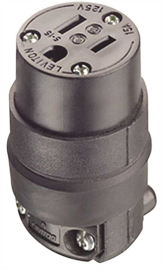 Leviton 15 Amp, 125 Volt, Cord Outlet, Rubber, Grounding, 515CR, Black