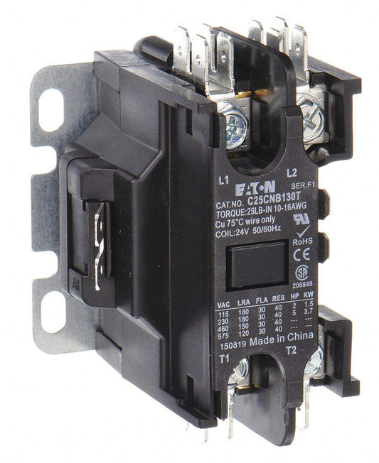 Eaton C25CNB130T Definite Purpose Contactor 30 Amp, 1 Pole, 24V
