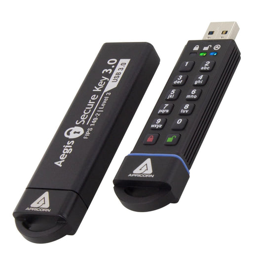 Apricorn 120GB Aegis Secure Key FIPS 140-2 Level 3 Validated 256-bit Encryption USB 3.0 Flash Drive (ASK3-120GB)