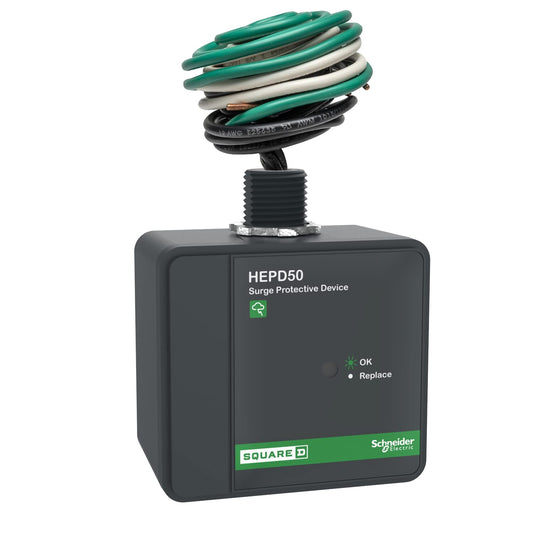 Square D by Schneider Electric HEPD50 Universal Whole House Surge Protection Device, 1-Phase, 3-Wire + Ground for 120/240V, 50kA, Black