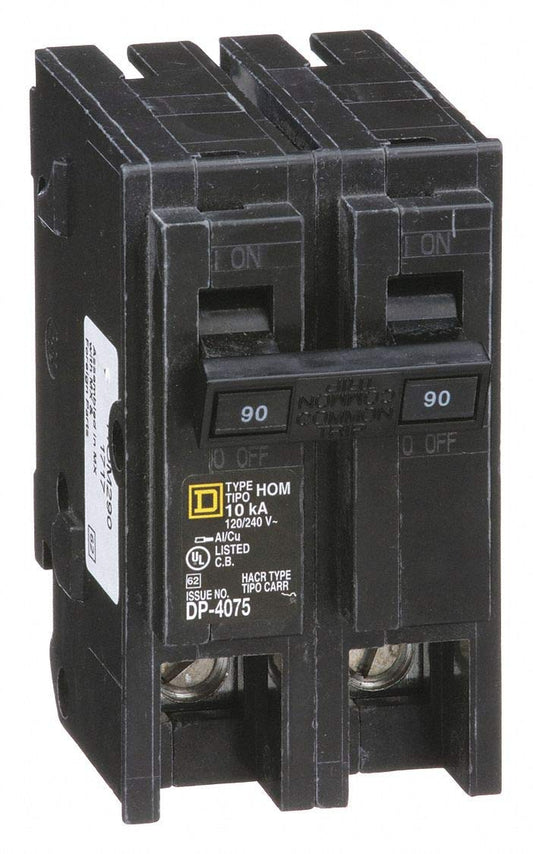 Plug In Circuit Breaker, HOM, Number of Poles 2, 90 Amps, 120/240VAC, Standard