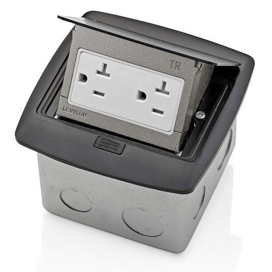 Leviton Pop-Up Floor Box with 20 Amp, Tamper-Resistant Outlet, PFTR2-MB, Black