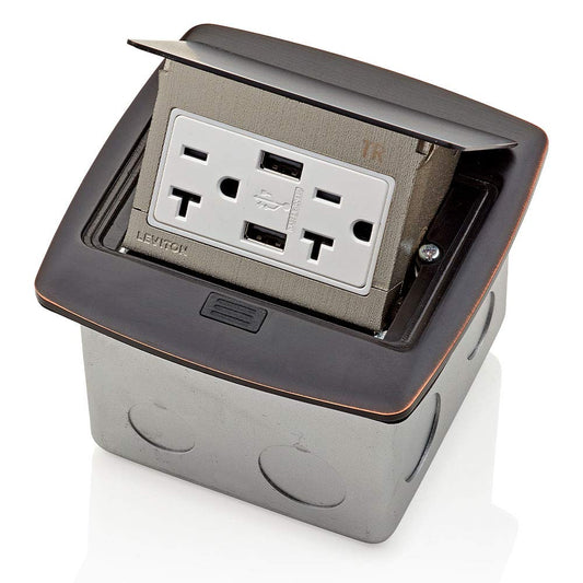 Leviton Pop-Up Floor Box with Dual Type A, 3.6 USB Charger, 20 Amp Outlet, PFUS2-BZ, Bronze