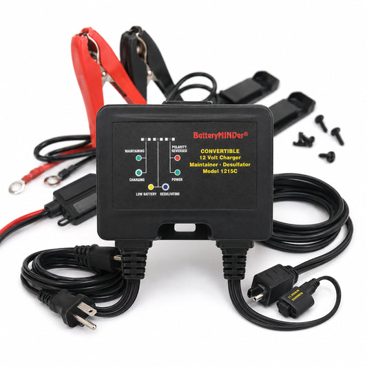 BatteryMINDer 1215C 12V 1.5A Smart Trickle Charger and Maintainer | Convertible On-Board & Benchtop Battery Charger with Desulfator for Car, Motorcycle, Marine, Boat, ATV, RV