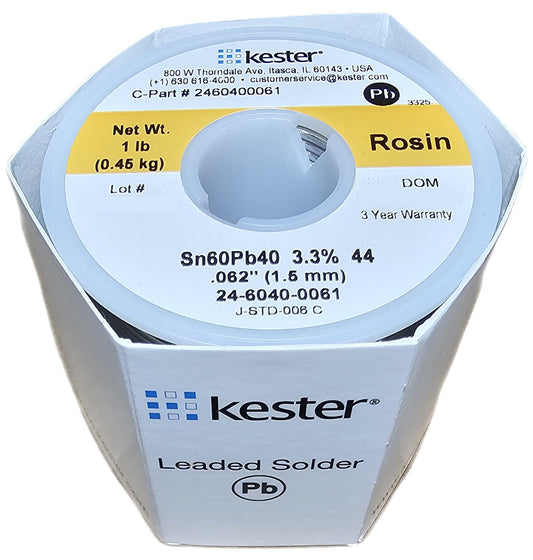 Kester 44 Lead Solder Wire - 1 lb - 0.062 in Wire Diameter - Sn/Pb Compound - 40 % Lead Content - 24-6040-0061 [PRICE is per POUND]