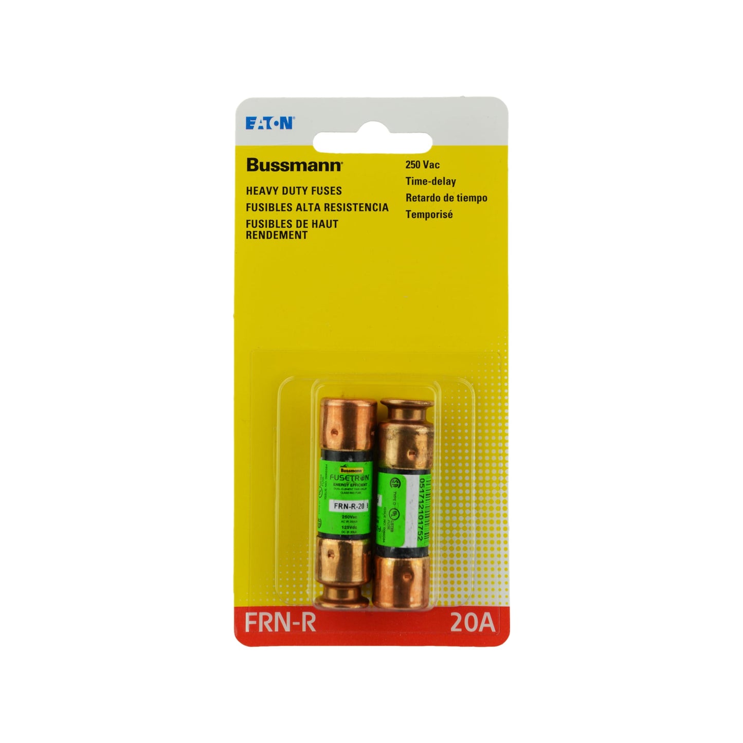 Bussmann BP/FRN-R-20 20 Amp Fusetron Dual Element Time-Delay Current Limiting Class RK5 Fuse, 250V UL Listed (Pack of 2)