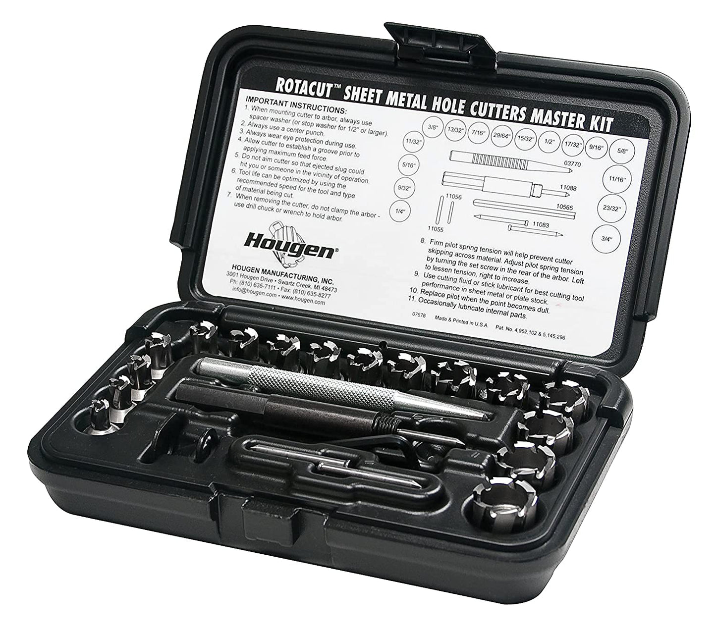 Hougen 11085 RotaCut Hole Cutter Master Kit - Fractional 21 Piece, 1/4 to 3/4" Cutter Diameter, 1/4" Cutting Depth
