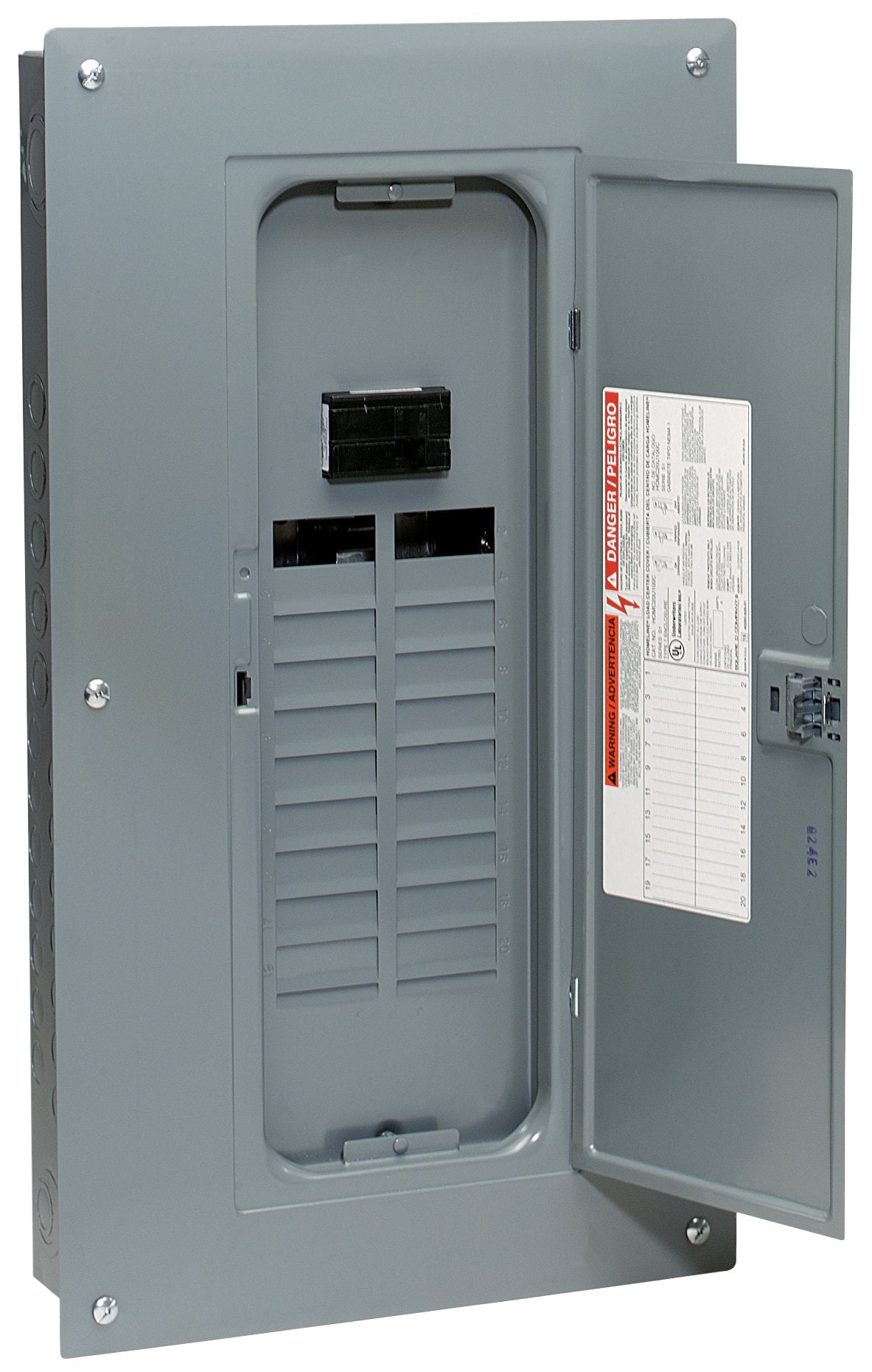 Square D - HOM20M100C Homeline 100 Amp 20-Space 20-Circuit Indoor Main Breaker Load Center with Cover