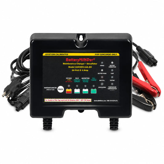 BatteryMINDer 244CEC2-AA-S5 24V 4A Aviation Battery Charger | Calibrated for Concorde Batteries ONLY | Aircraft Battery Maintainer & Desulfator