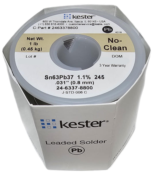 Kester 24-6337-8800 50 Activated Rosin Cored Wire Solder Roll, 245 No-Clean, 63/37 Alloy, 0.031" Diameter