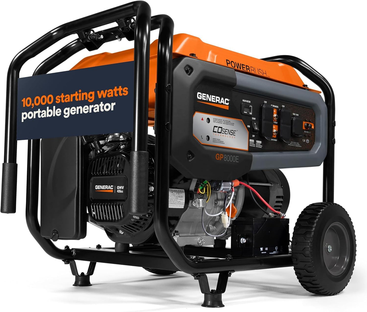 Generac 10,000 Starting Watt Portable Gas Generator, Electric Start