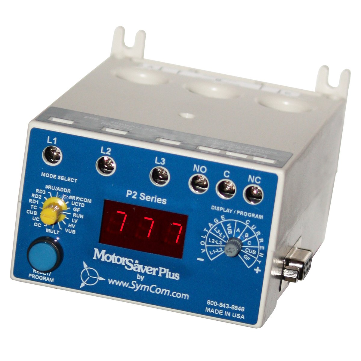 SymCom MotorSaver Plus 3-Phase Power Monitor/Overload Relay, Model 777-P2, 200-480V, 2-800 Full Load Amps (External CTs are required above 90A)
