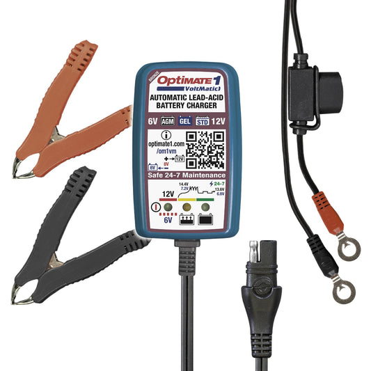 Tecmate Optimate 1 VoltMATIC, TM-401a, Bronze Series: 4-Step 6V / 12V (0.6A), Battery Charger & maintainer,Blue