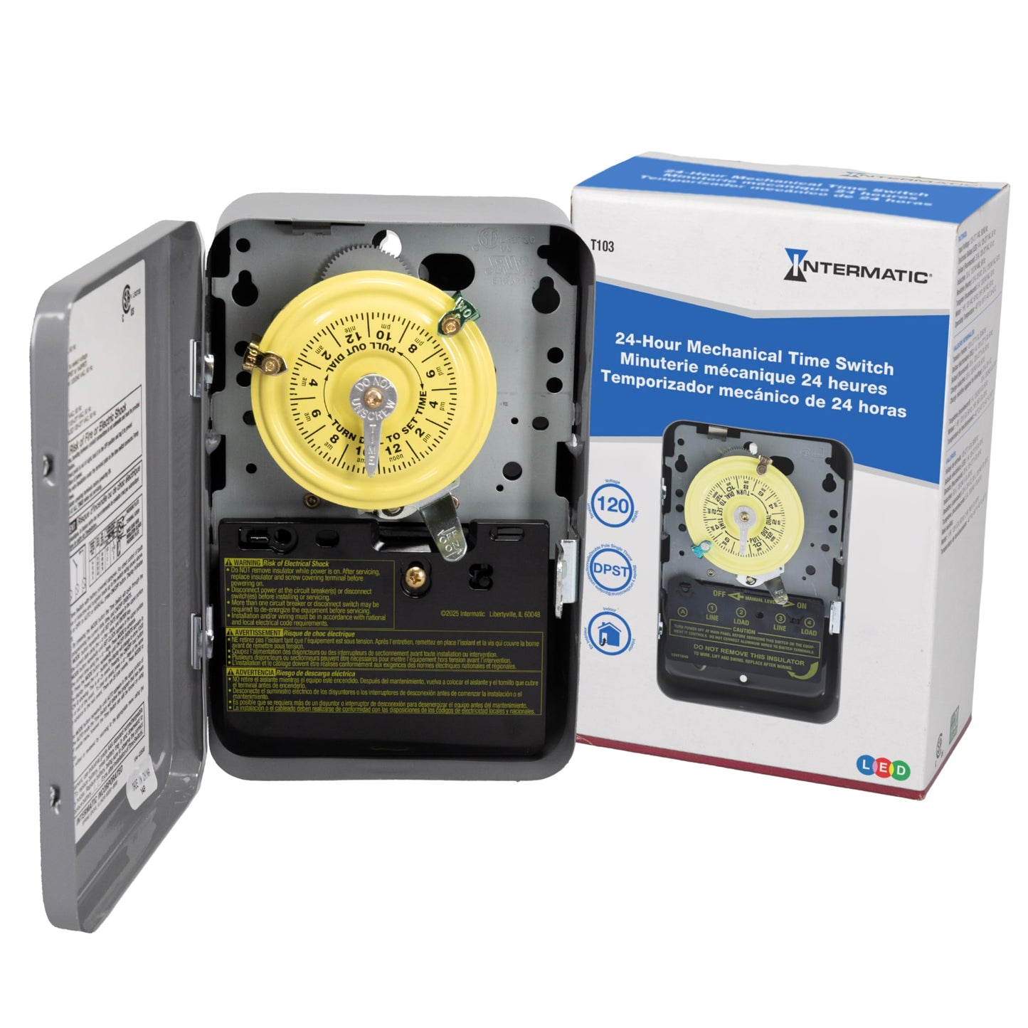 Intermatic T103 24-Hour Mechanical Timer Switch, 120V DPST, Indoor