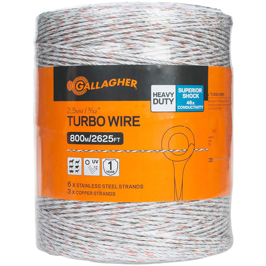 Gallagher Turbo Wire 9-Strand Electric Fence Wire | 40x Conductivity for Long Distance Fencing | UV and Rust Resistant | Stainless Steel Copper Conductors | 2625ft Roll | Heavy Duty Reusable Polywire