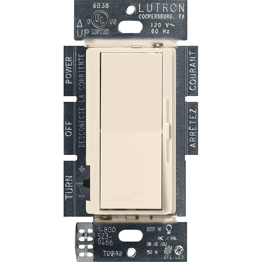 Lutron Diva LED+ Dimmer Light Switch for Dimmable LED, Halogen, and Incandescent Bulbs, 150 Watt, Single-Pole or 3-Way, DVCL-153P-LA, Light Almond