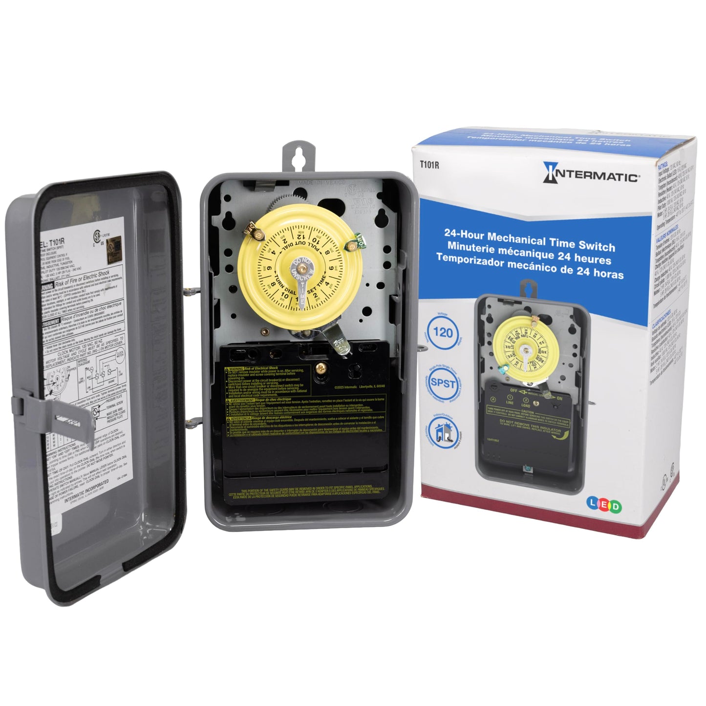Intermatic T101R 24-Hour Mechanical Timer Switch, 120V SPST, Type 3R