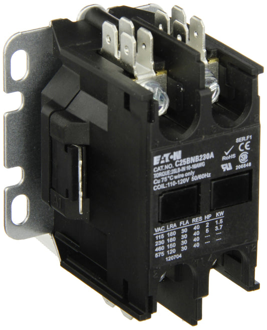 Definite Purpose Magnetic Contactor, 120V AC, 2 P, Non-Reversing, 1 Phase, Quick Connect - 1 Each