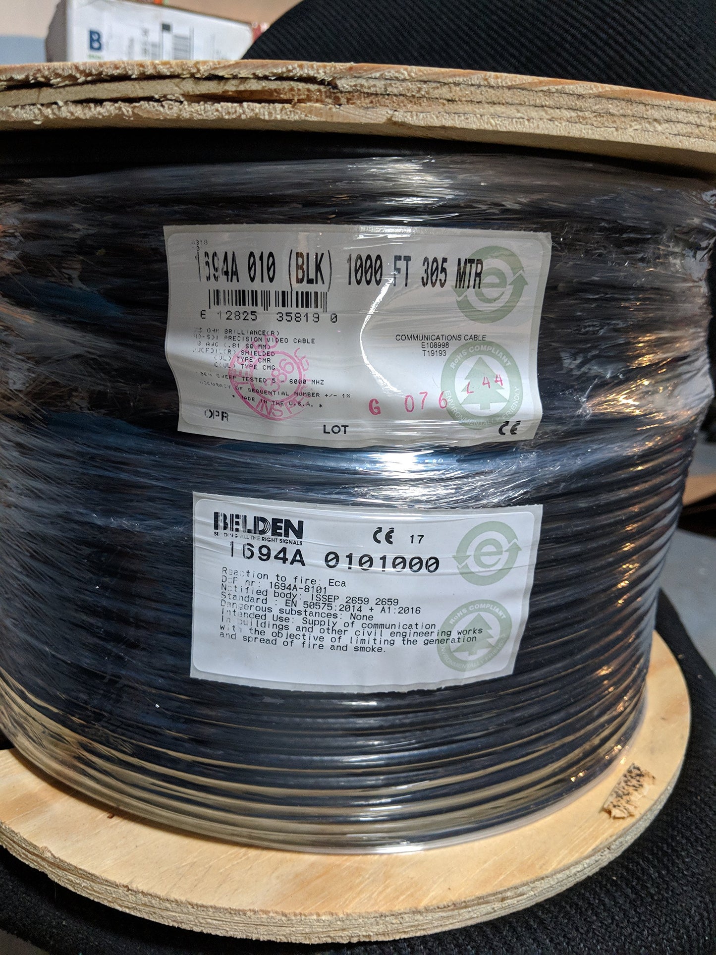 BELDEN 1694A 0101000 Cable, COAXIAL, RG6/U, 18AWG, 75 OHM, BLK, 1000FT