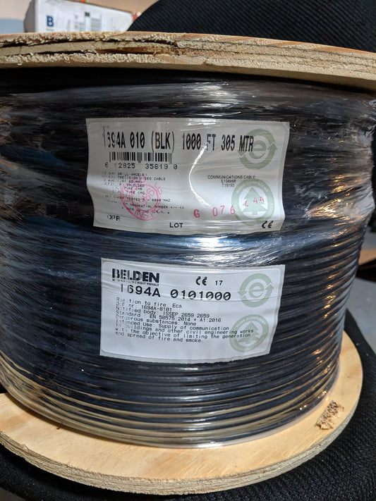 BELDEN 1694A 0101000 Cable, COAXIAL, RG6/U, 18AWG, 75 OHM, BLK, 1000FT